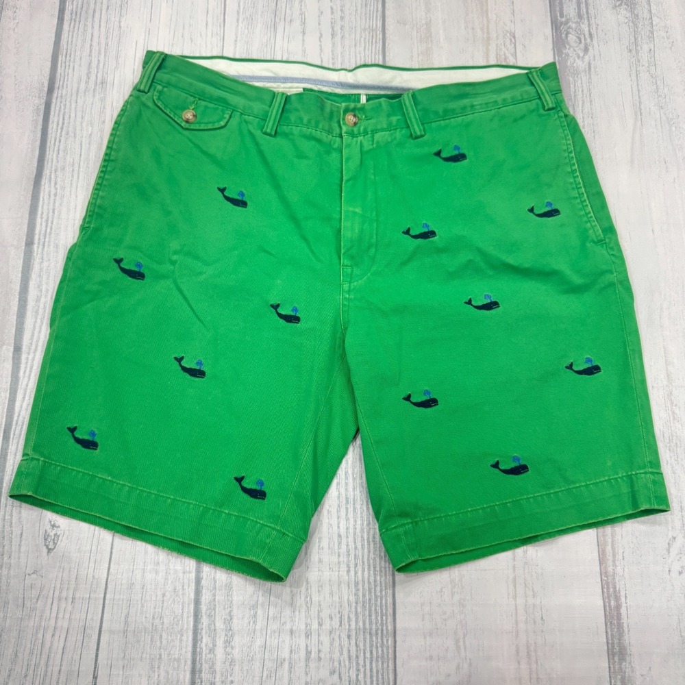 Polo Ralph Lauren Whale Shorts 38 Green Flat‎ Front Casual Beach Golf Mens